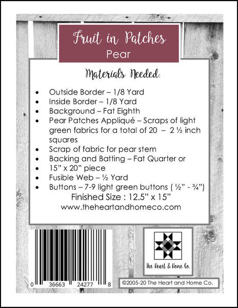 HNH27 Fruit In Patches - Pear PDF Pattern