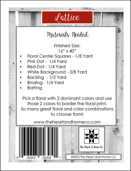 HNH212 Lattice Tablerunner Quilt Pattern ~ PDF Pattern