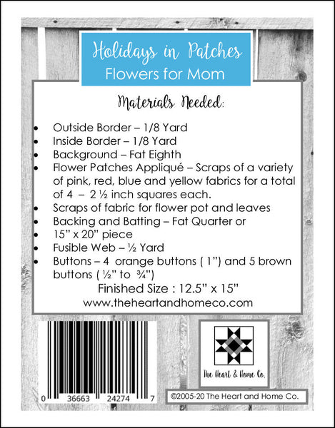 HNH24 Holidays In Patches Flowers for Mom Paper Pattern