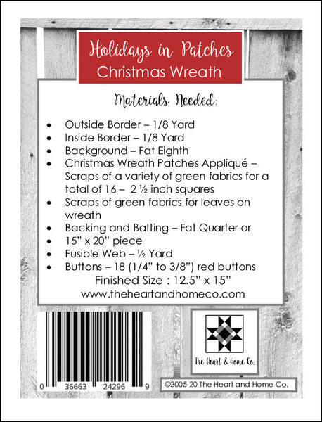 HNH46 Holidays in Patches Christmas Wreath PDF Pattern