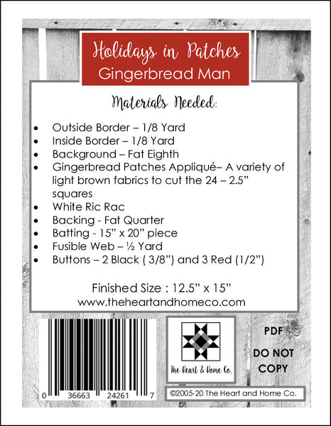 HNH11 Holidays in Patches Gingerbread Man Paper Pattern