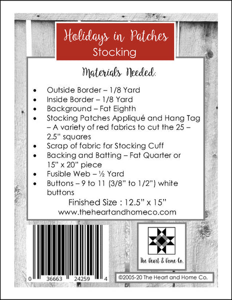 HNH09 Holidays in Patches Stocking Paper Pattern