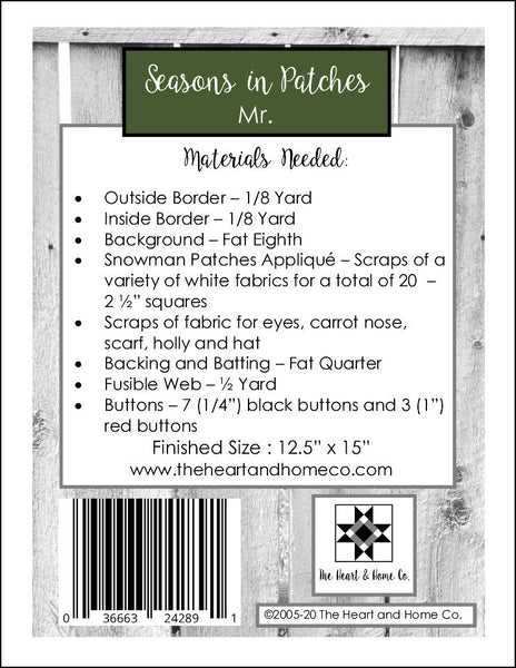 HNH39 Seasons In Patches Mr. Paper Pattern
