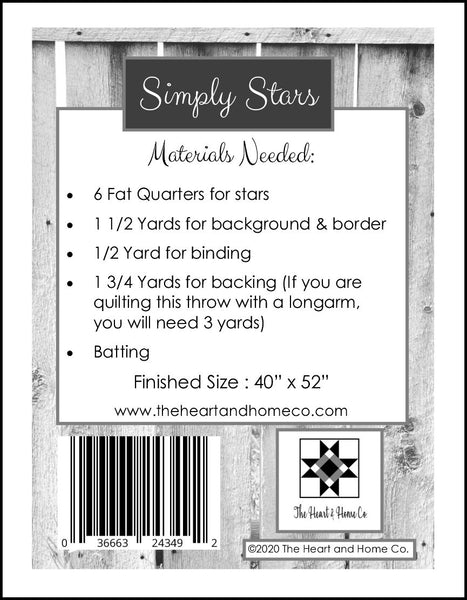 HNH209 Simply Stars Quilt Pattern ~ PDF Pattern ~ Fat quarter friendly