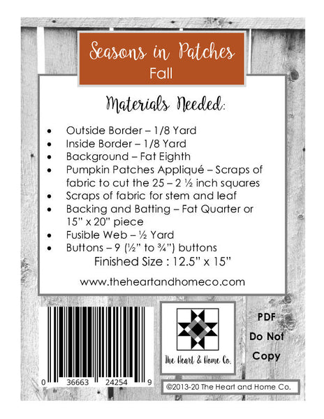 HNH04 Seasons In Patches Fall Paper Pattern