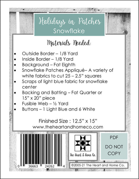 HNH12 Holidays in Patches Snowflake PDF Pattern