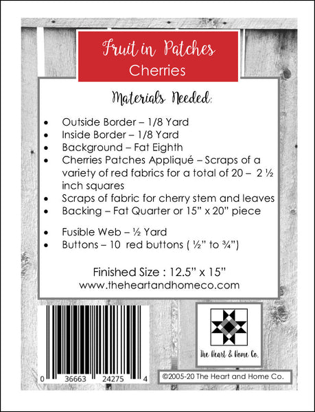 HNH25 Fruit In Patches - Cherries PDF Pattern