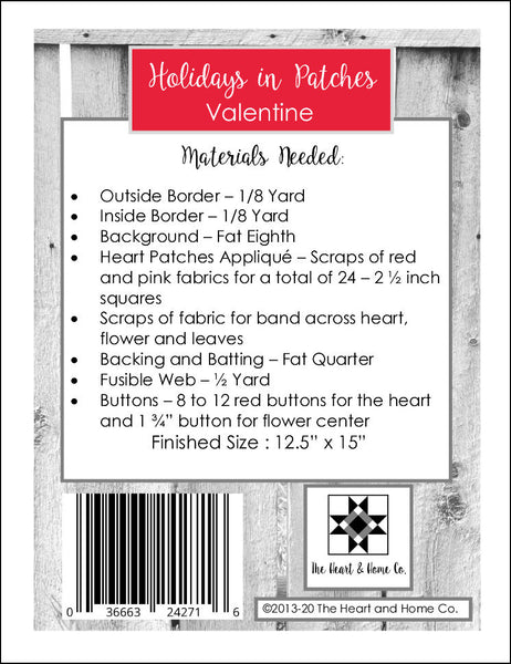 HNH21 Holidays In Patches Valentine PDF Pattern