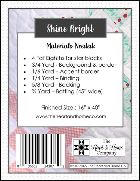 HNH215 Shine Bright Tablerunner Quilt Pattern Paper Version